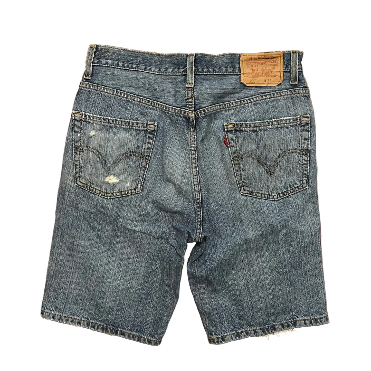 Levis 505 Denim Blue Jeans Distressed Shorts Jorts - 31" x 9.5"