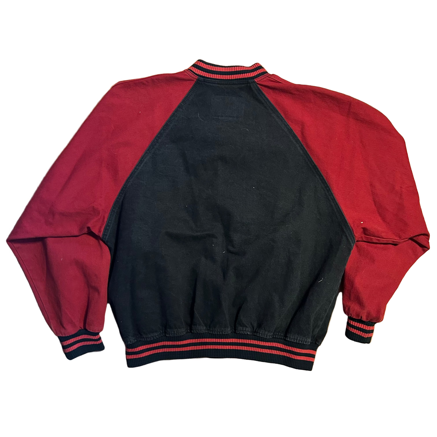 International Travelers Life Fast Track International Denim Red Black Varsity Bomber Jacket - XLarge - 25" x 27"
