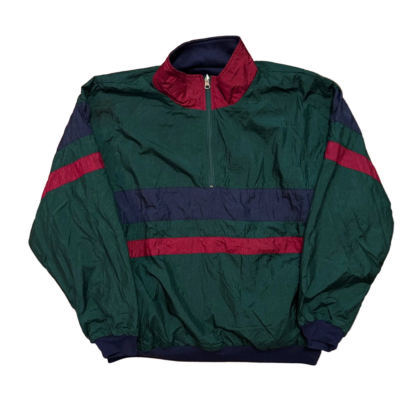 90's Green Blue Red Quarter Zip Windbreaker Pullover - XLarge - 26" x 27.5"