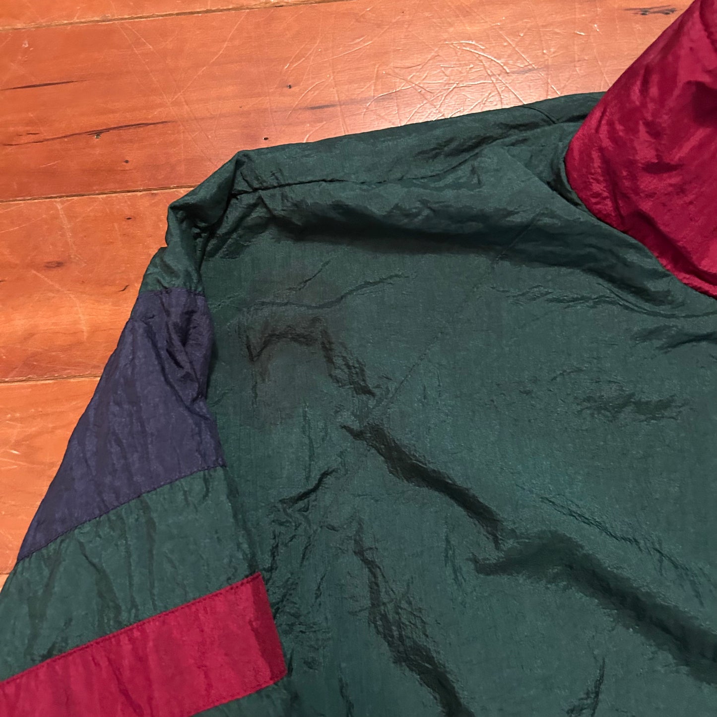 90's Green Blue Red Quarter Zip Windbreaker Pullover - XLarge - 26" x 27.5"