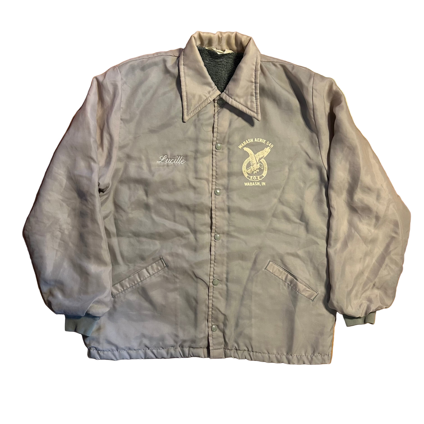 70/80's Grey Fleece Lined Nylon Lucille Wabash Aerie 549 Indiana Jacket - XLarge - 24" x 28"