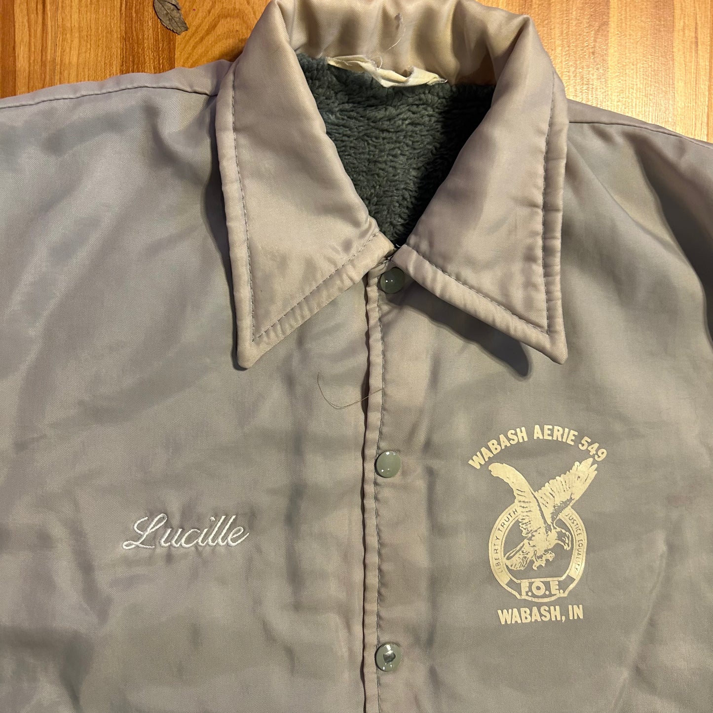 70/80's Grey Fleece Lined Nylon Lucille Wabash Aerie 549 Indiana Jacket - XLarge - 24" x 28"