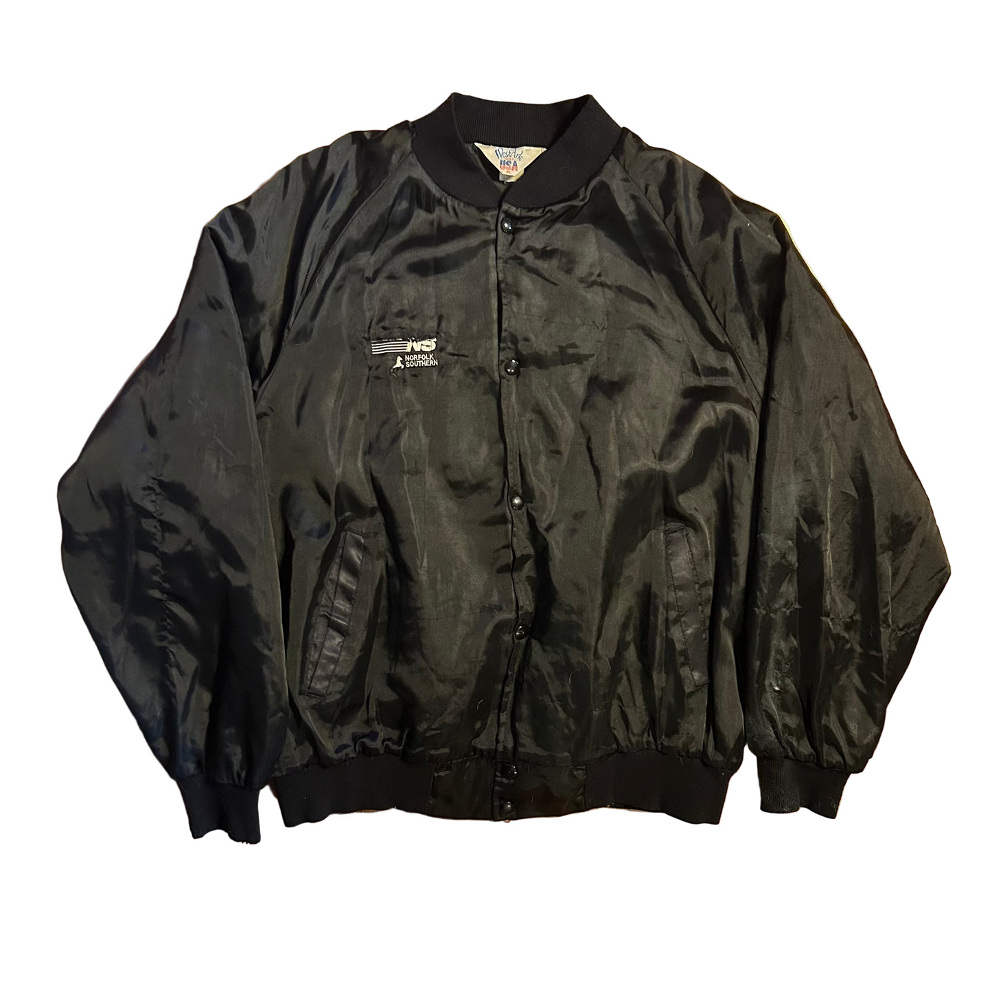 80/90's Norfolk Southern Lake Division Black Bomber Jacket - XLarge - 27" x 26"