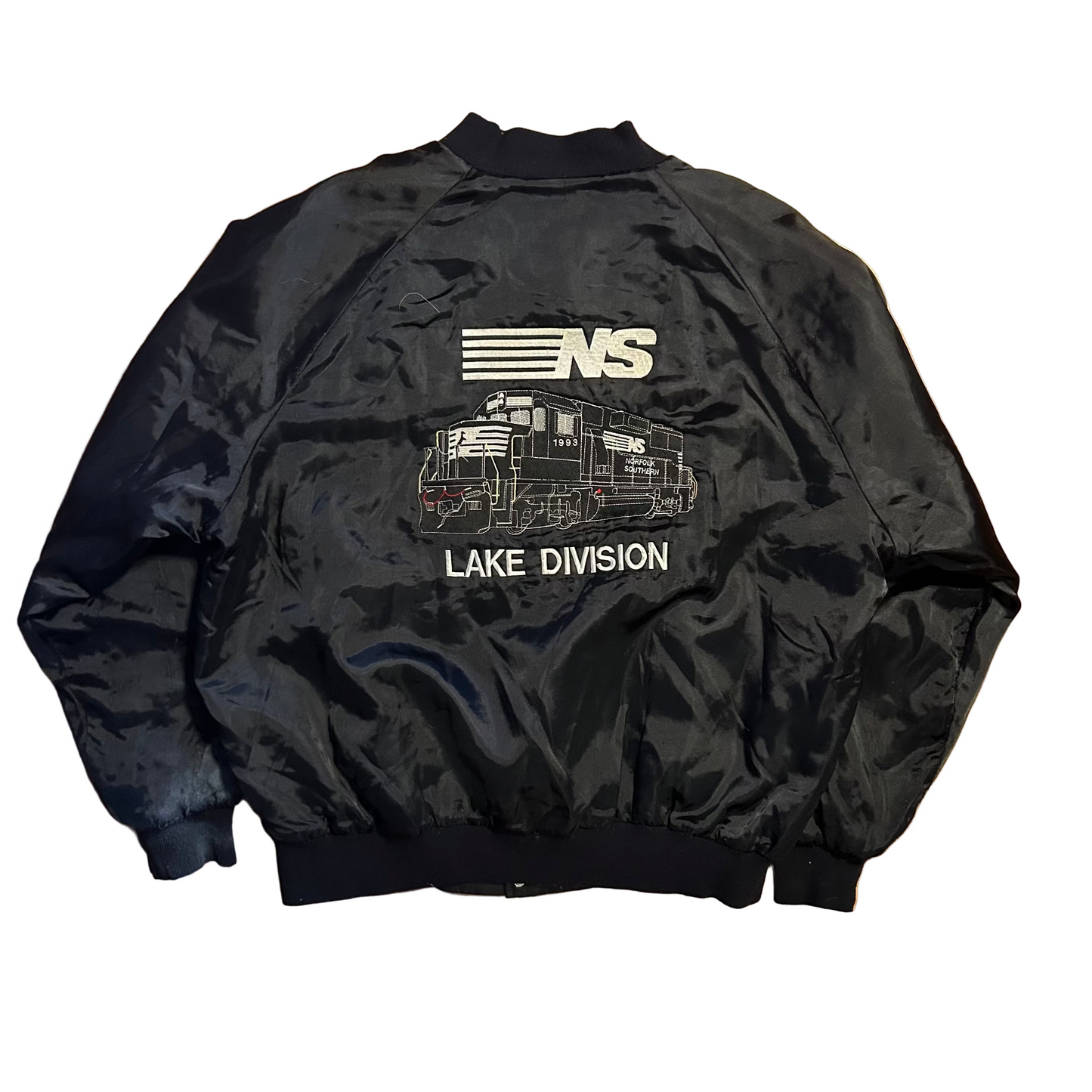 80/90's Norfolk Southern Lake Division Black Bomber Jacket - XLarge - 27" x 26"
