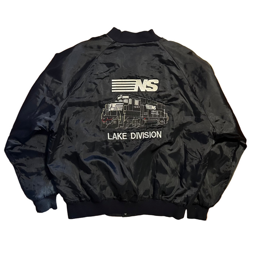 80/90's Norfolk Southern Lake Division Black Bomber Jacket - XLarge - 27" x 26"