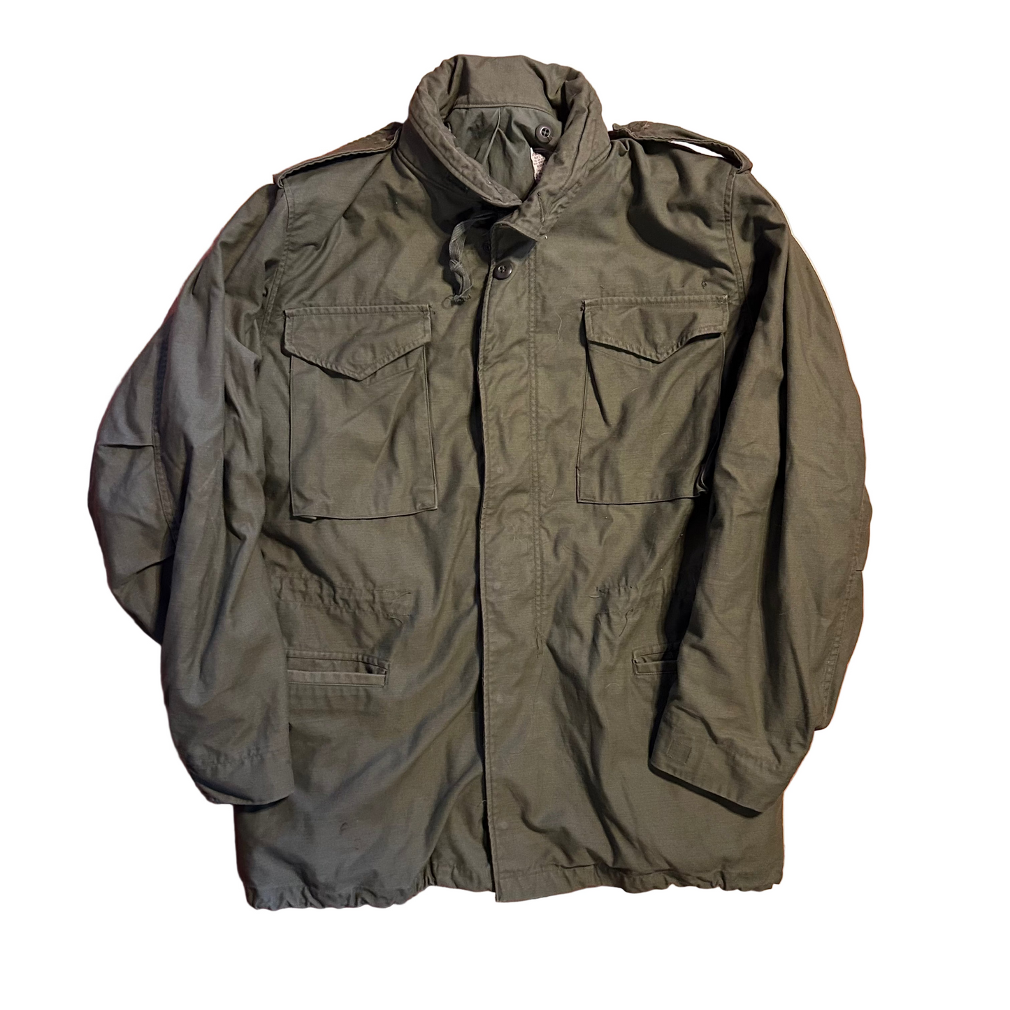 70's Military Cold Weather Green Zip Up Jacket - Large - 23" x 30"