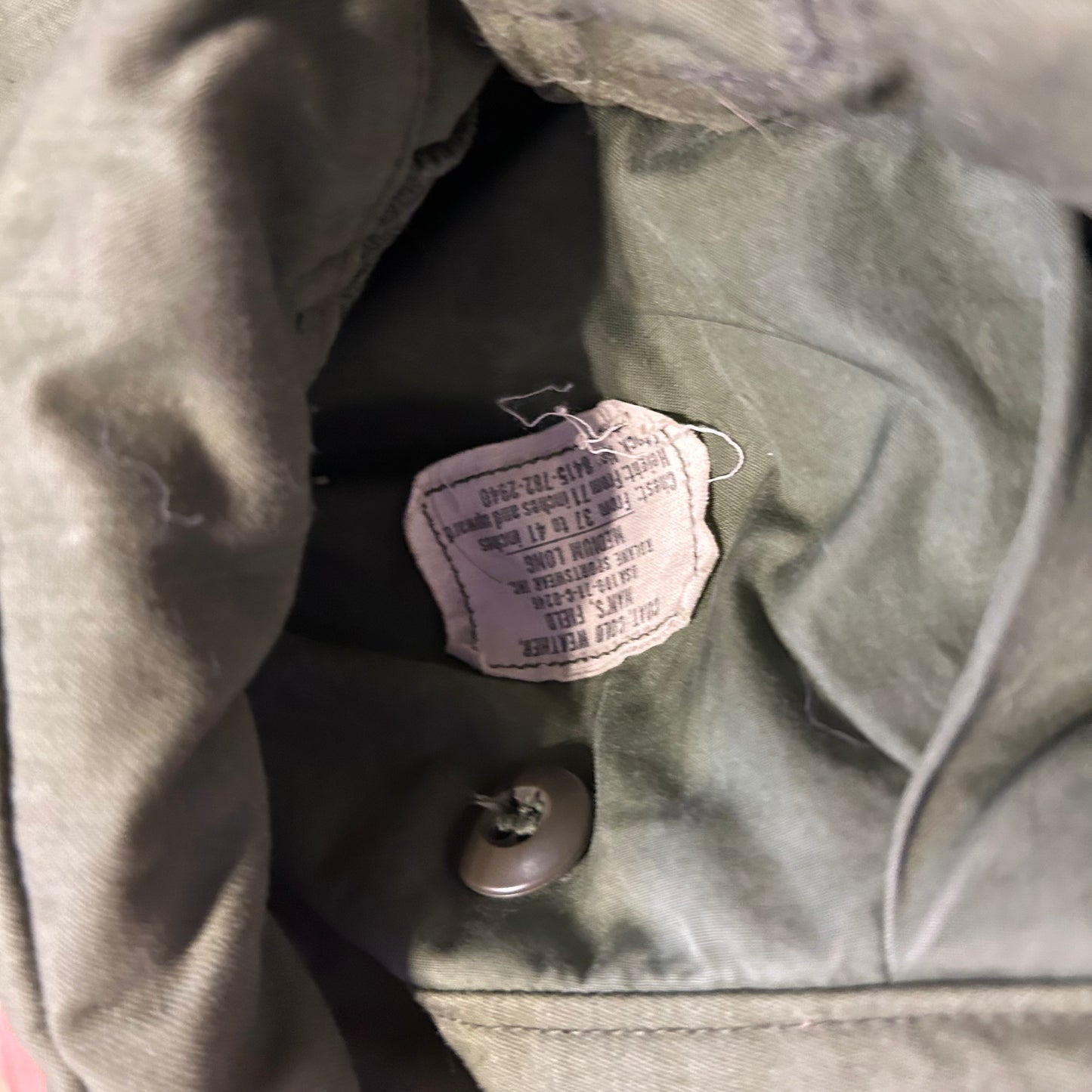 70's Military Cold Weather Green Zip Up Jacket - Large - 23" x 30"