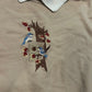 Tan Cream Blue Jay Birdhouse Collared Crewneck Sweatshirt - Large - 23" x 25.5"