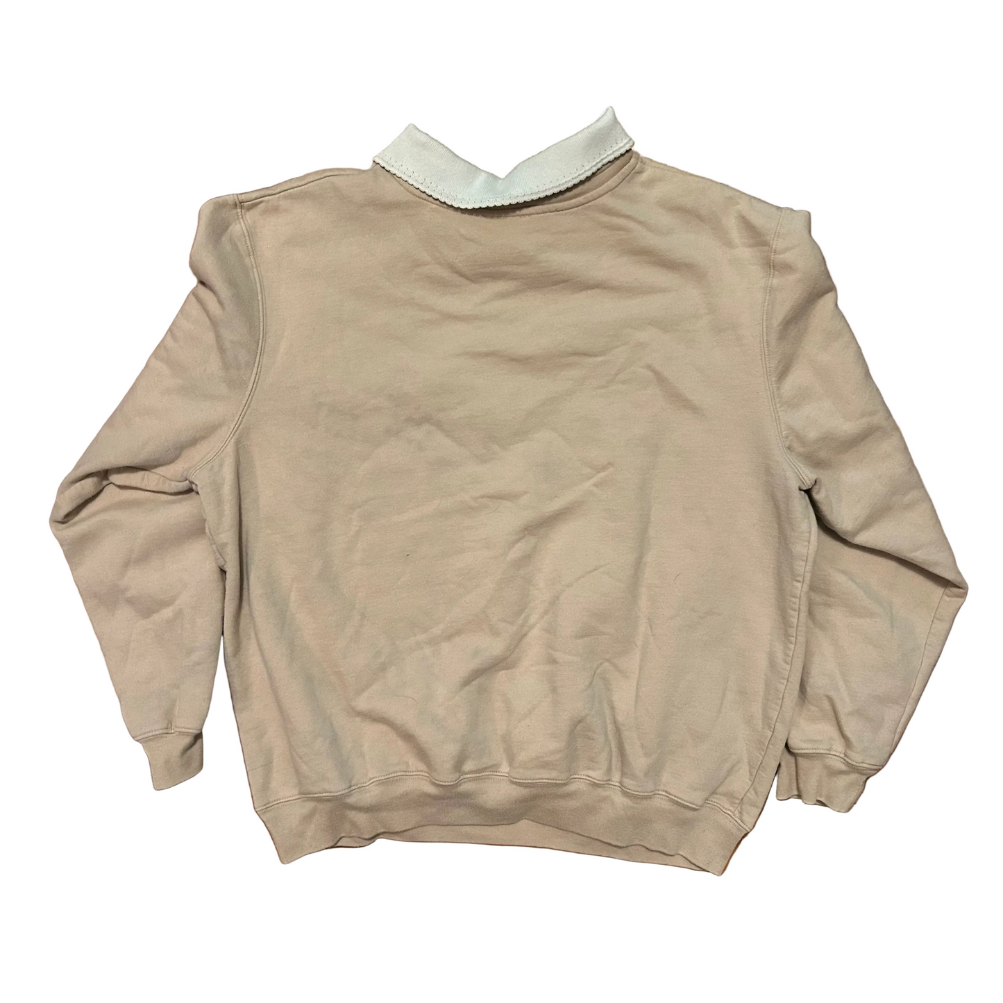 Tan Cream Blue Jay Birdhouse Collared Crewneck Sweatshirt - Large - 23" x 25.5"