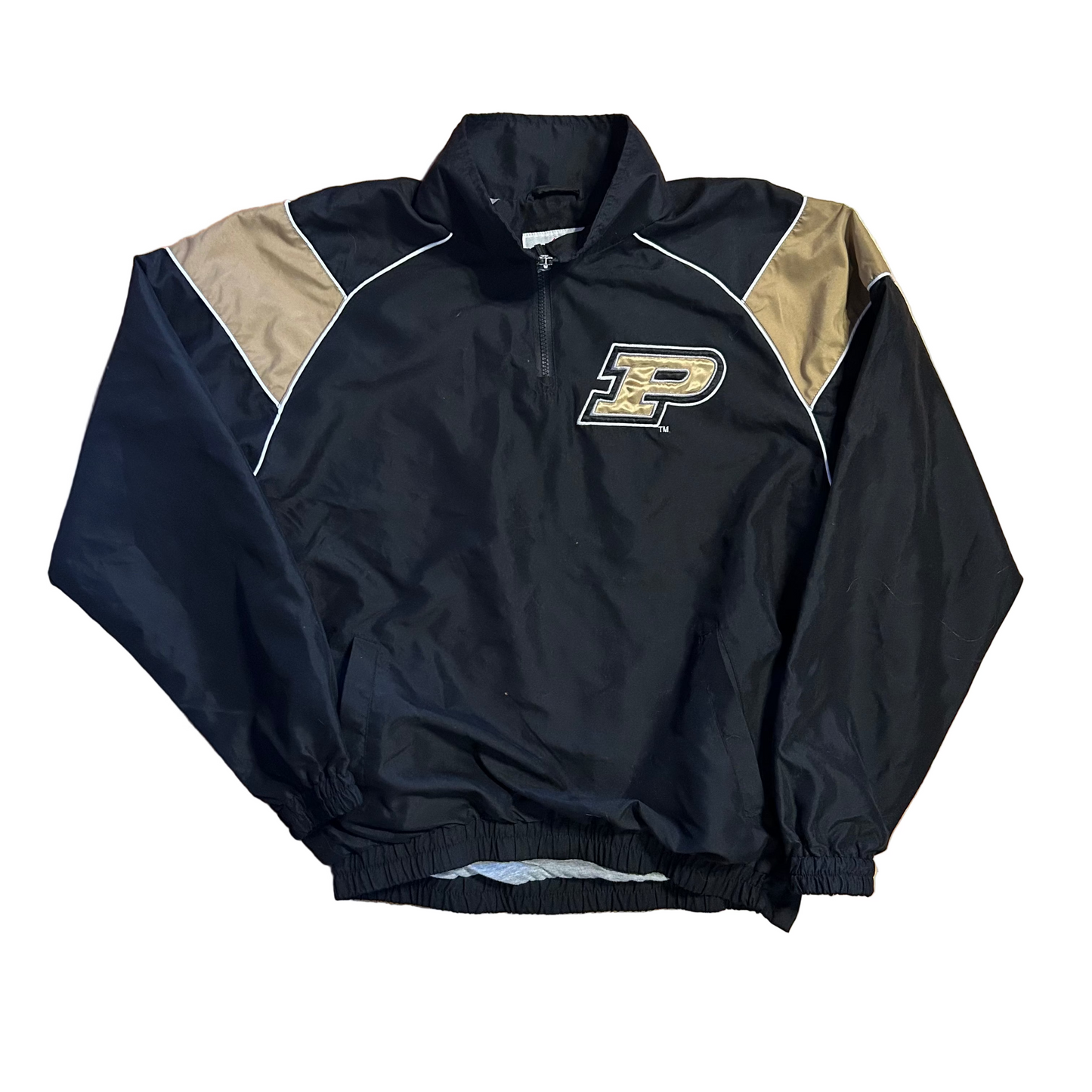 58 Sports Black Purdue University Quarter Zip Pullover Windbreaker Jacket - Large - 23" x 24"