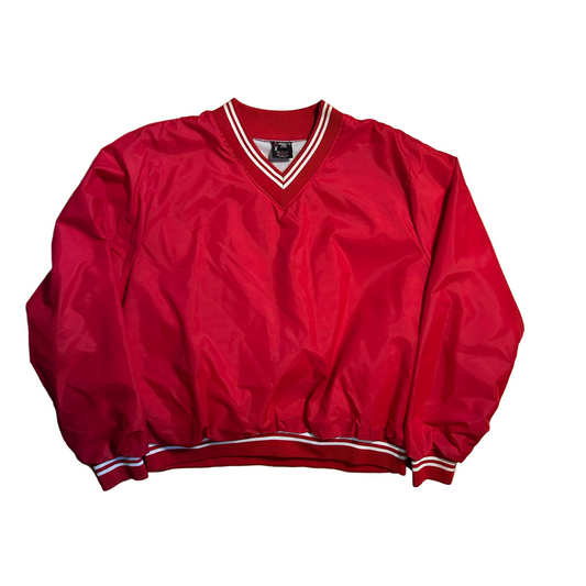 80/90's AristoJac Red Blank VNeck Pullover WindbreakerJacket - XLarge - 24" x 23"