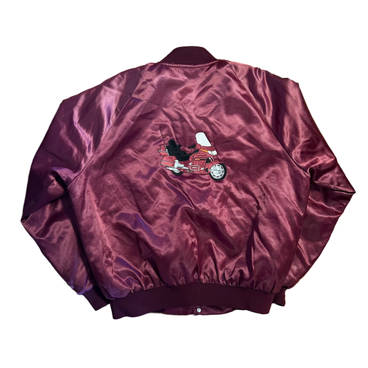 80/90's Nemesis Sportswear Honda Motorcycle Maroon Red Bomber Jacket - XLarge - 26" x 27.5"