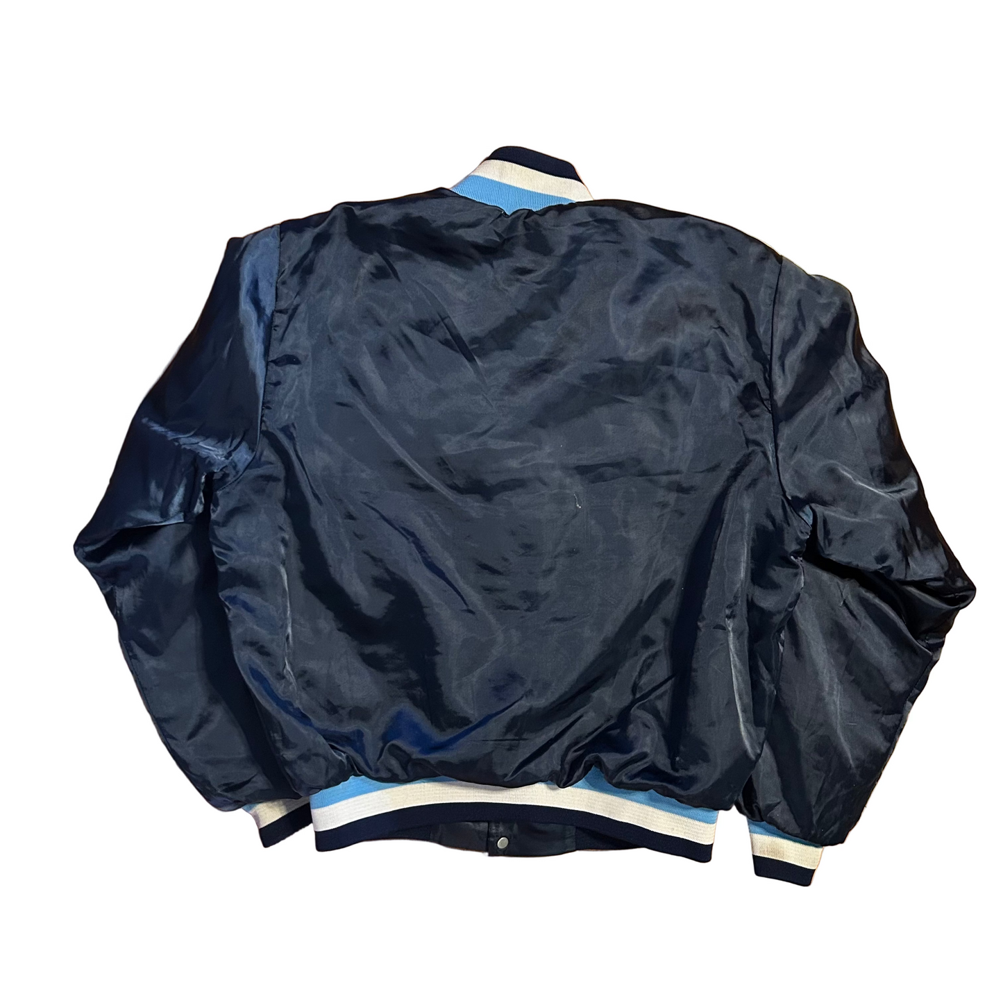 80's Swingster World of Wearables Navy Blue Bomber Jacket - Large - 22" x 21.5"