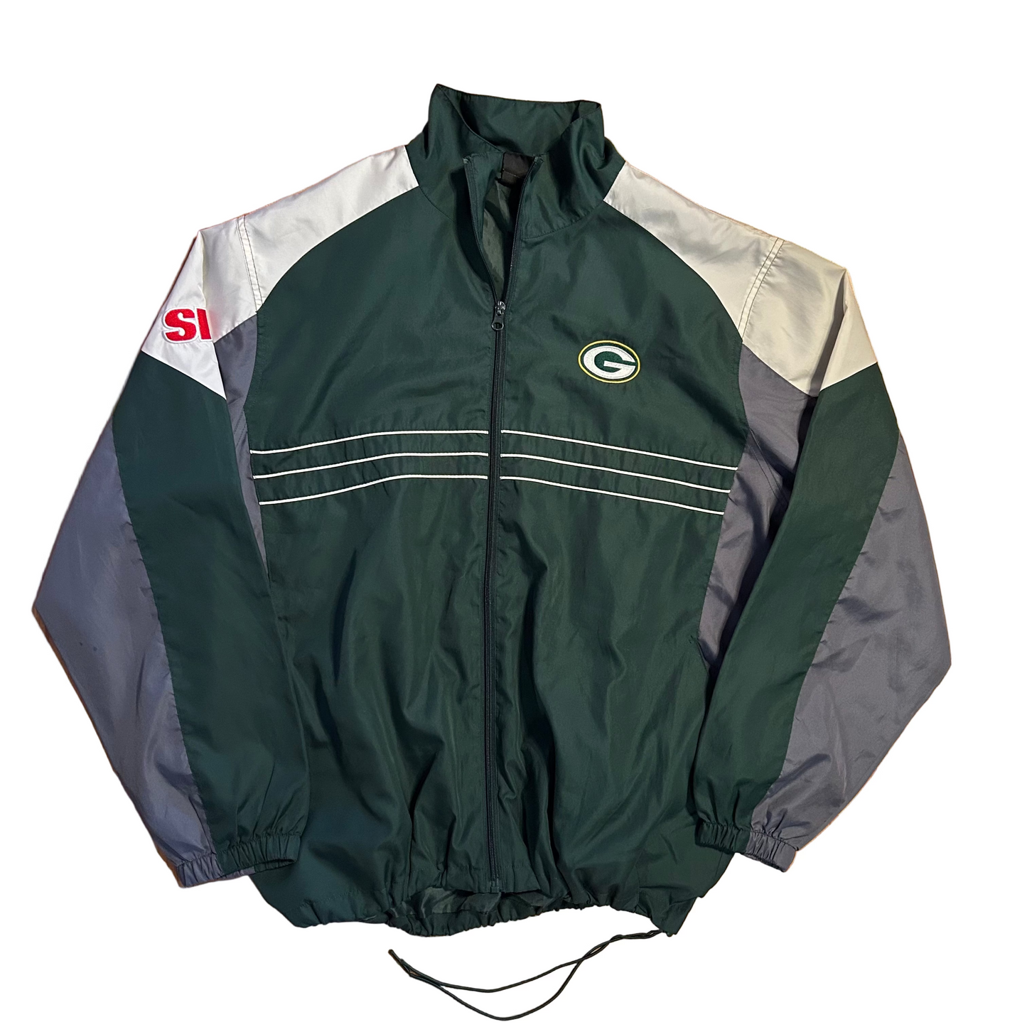 Reebok Green Bay Packers NFL Sports Illustrated Green Nylon Zip Up Windbreaker Jacket - XLarge - 26" x 28"