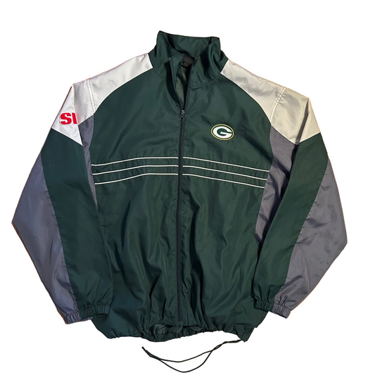 Reebok Green Bay Packers NFL Sports Illustrated Green Nylon Zip Up Windbreaker Jacket - XLarge - 26" x 28"