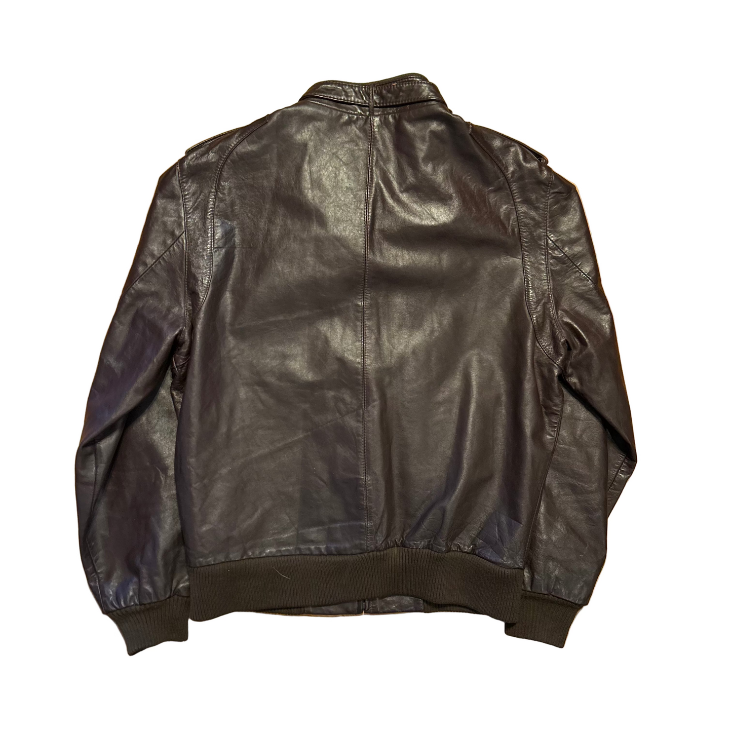 Members Only Brown Leather Zip Up Jacket - Medium - 21" x 25.5"