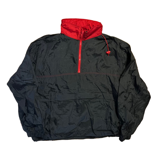 Nylon Anorak Black Red Half Zip Windbreaker Jacket - XLarge - 24" x 26"