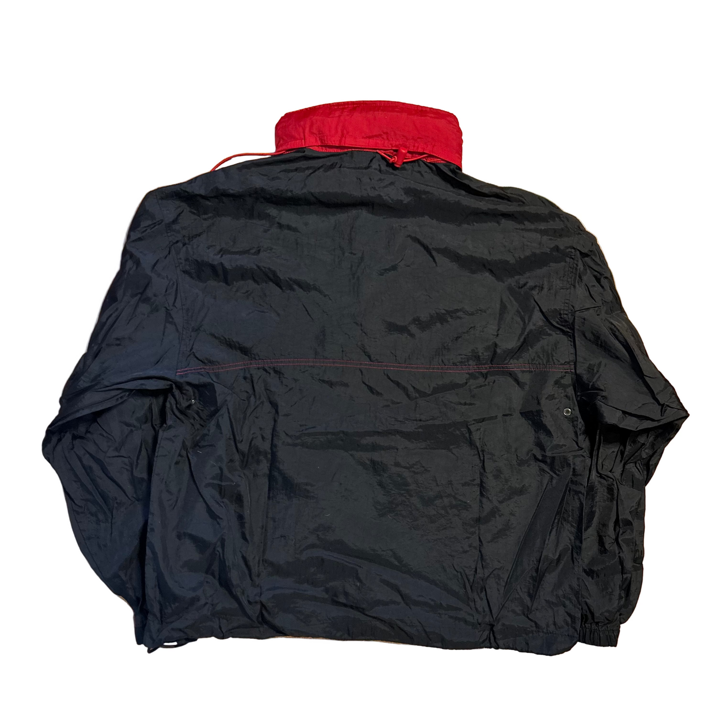 Nylon Anorak Black Red Half Zip Windbreaker Jacket - XLarge - 24" x 26"