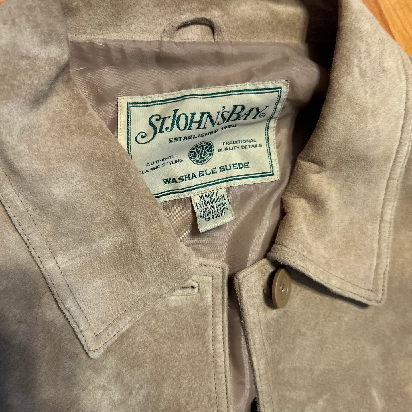 St Johns Bay Leather Suede Button Up Tan Jacket - Large - 23" x 30"