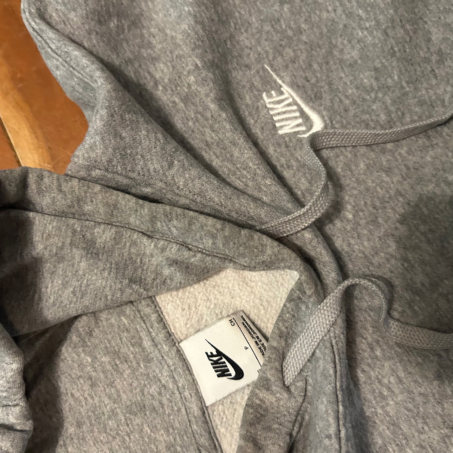 Nike Grey Mini Swoosh Spellout Grey Hoodie Sweatshirt - Medium - 21.5" x 28"