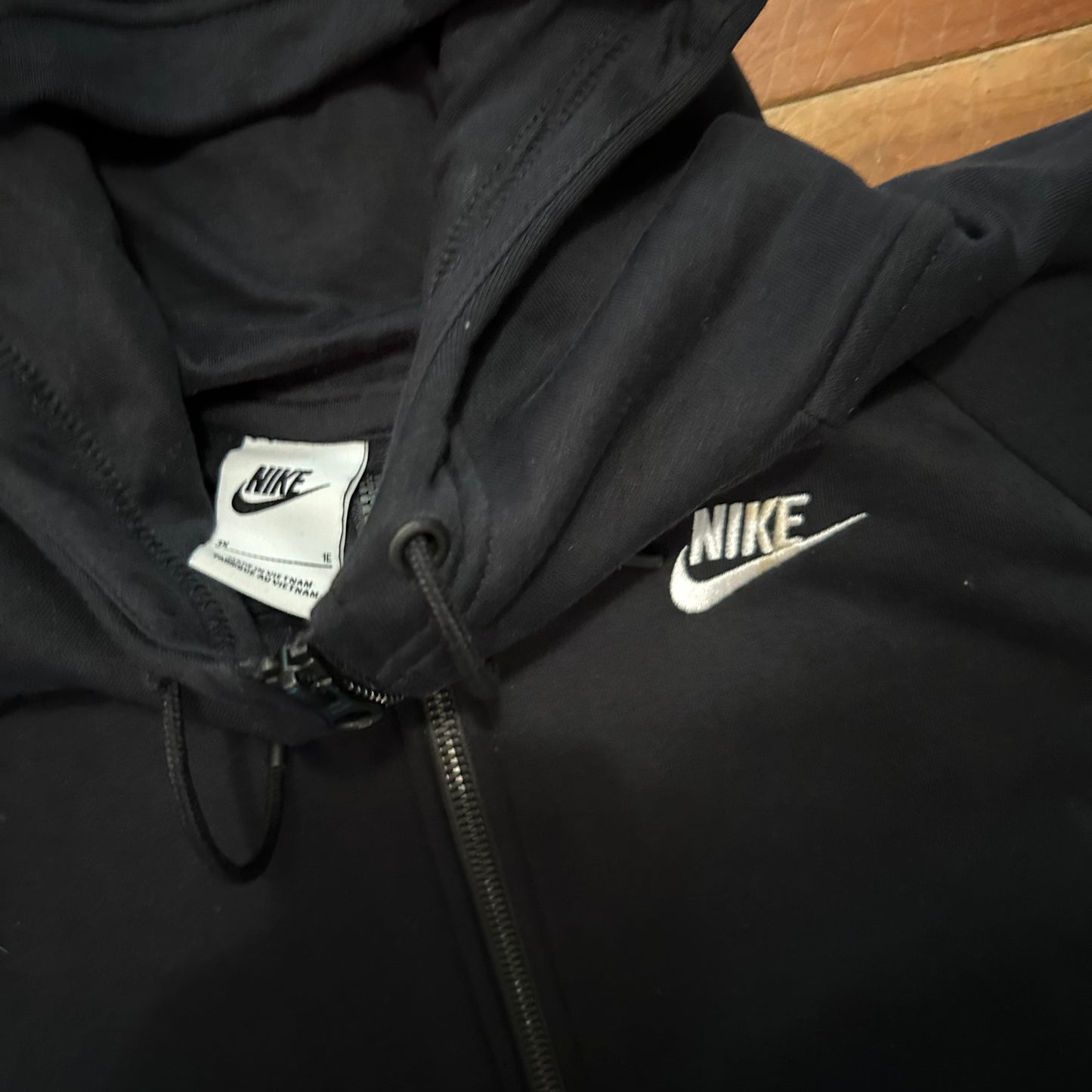 Nike Black Mini Swoosh Spellout Hoodie Zip Up Sweatshirt - XLarge - 25.5" x 27"