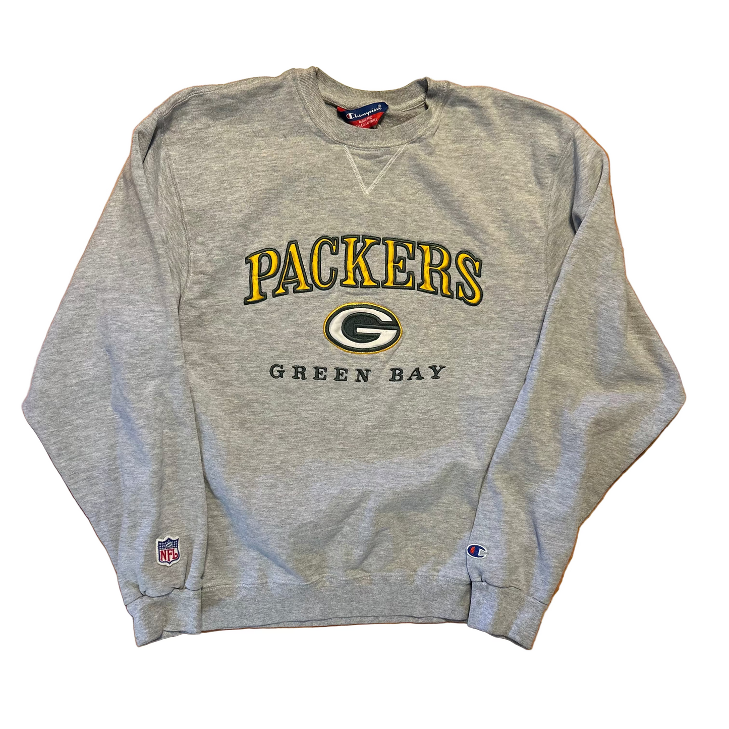 Champion Green Bay Packers Grey Crewneck NFL Sweatshirt - Medium - 20" x 24"
