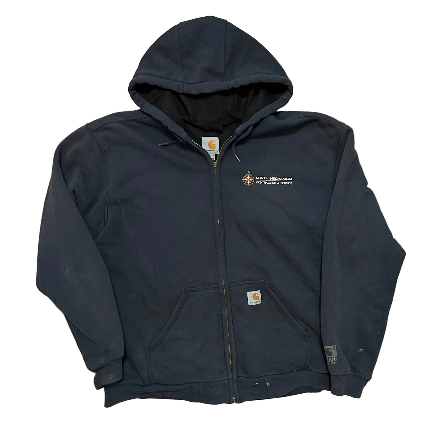 Carhartt Carphartt Navy Blue Faded Thermal Hoodie Zip Up Sweatshirt - XLarge - 27" x 28"