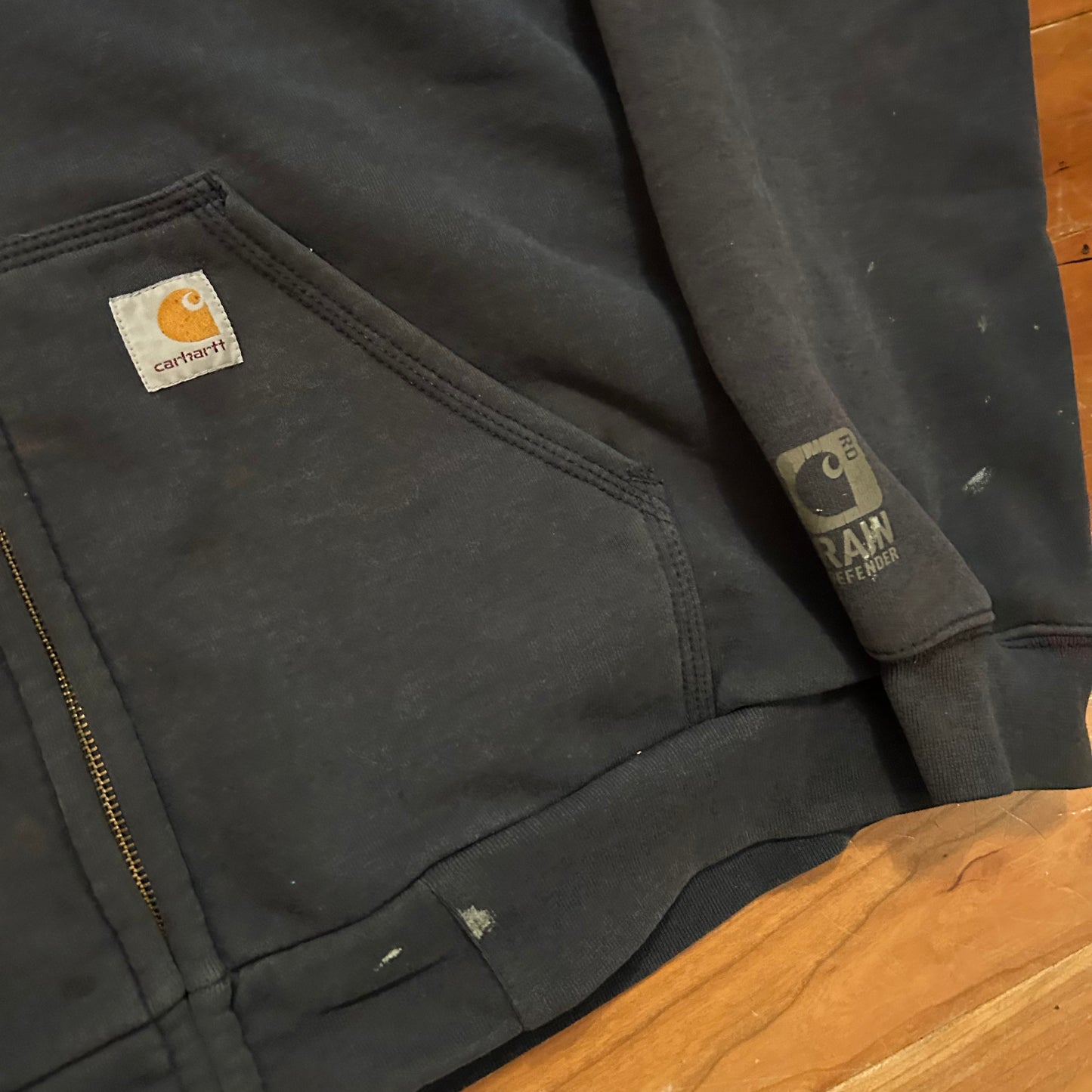 Carhartt Carphartt Navy Blue Faded Thermal Hoodie Zip Up Sweatshirt - XLarge - 27" x 28"