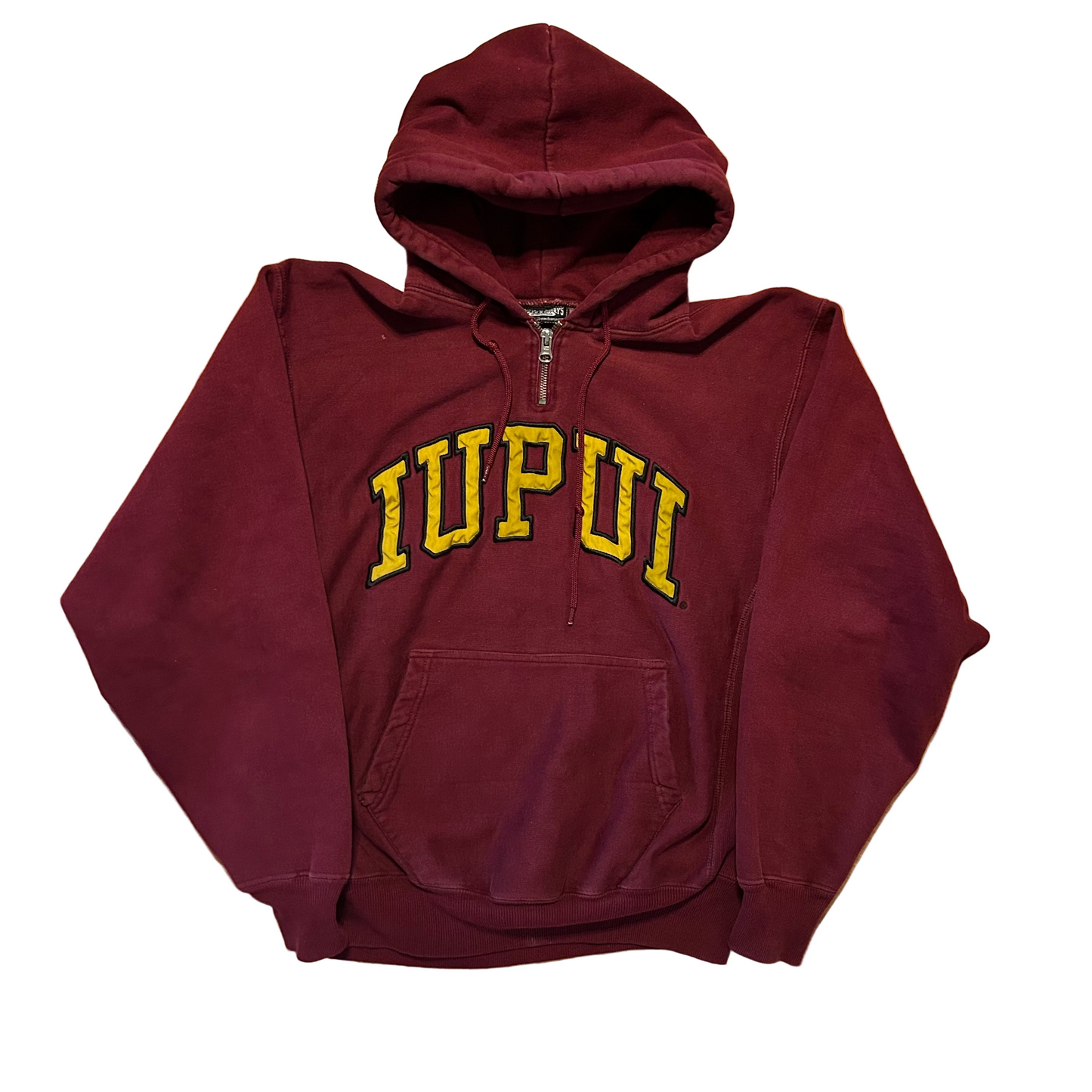Steve and Barrys IUPUI Indiana University Purdue University Red Maroon Quarter Zip College Hoodie Sweatshirt - Medium - 21" x 23.5"