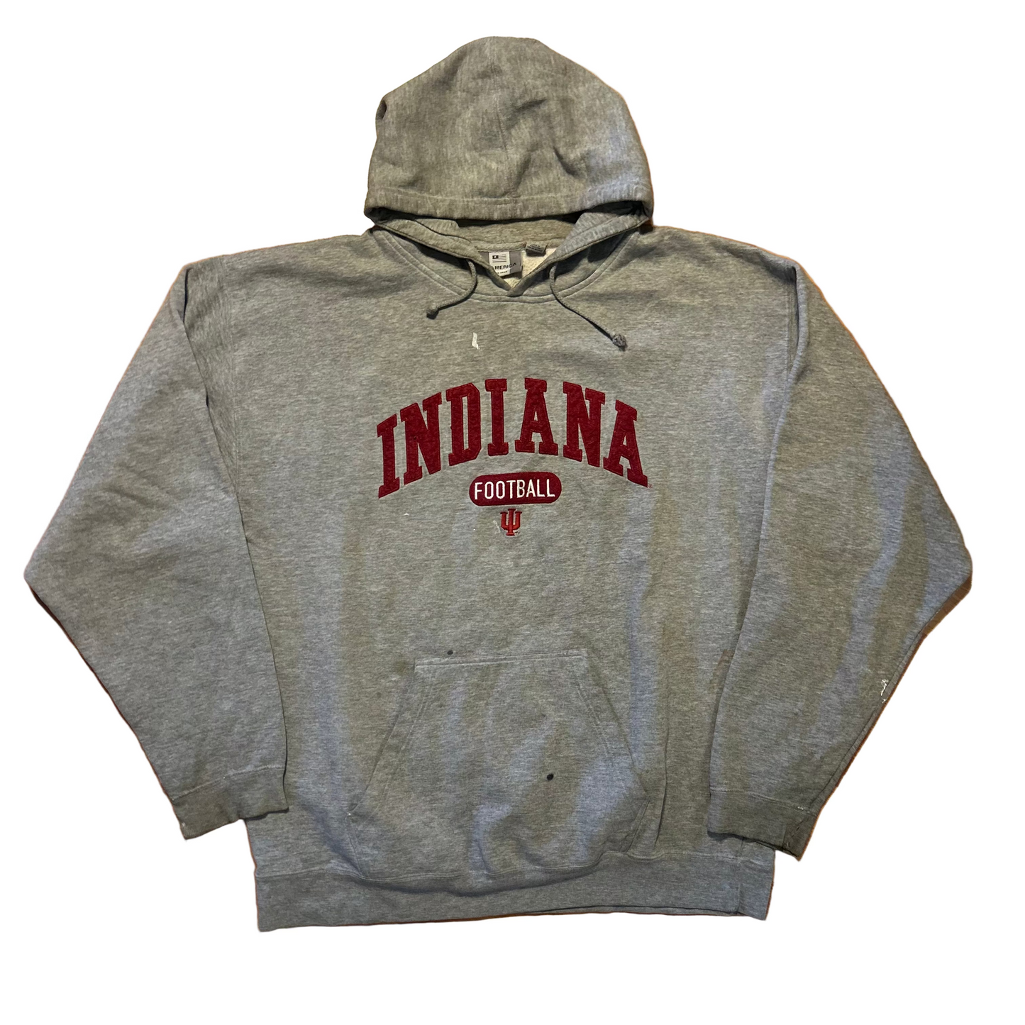 J America Indiana University Football Hoosiers Grey Hoodie Sweatshirt - XLarge - 26" x 29"