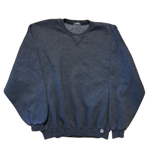 90's Russell Athletic Navy Blue Grey Blank Crewneck Sweatshirt - XLarge - 24" x 26"