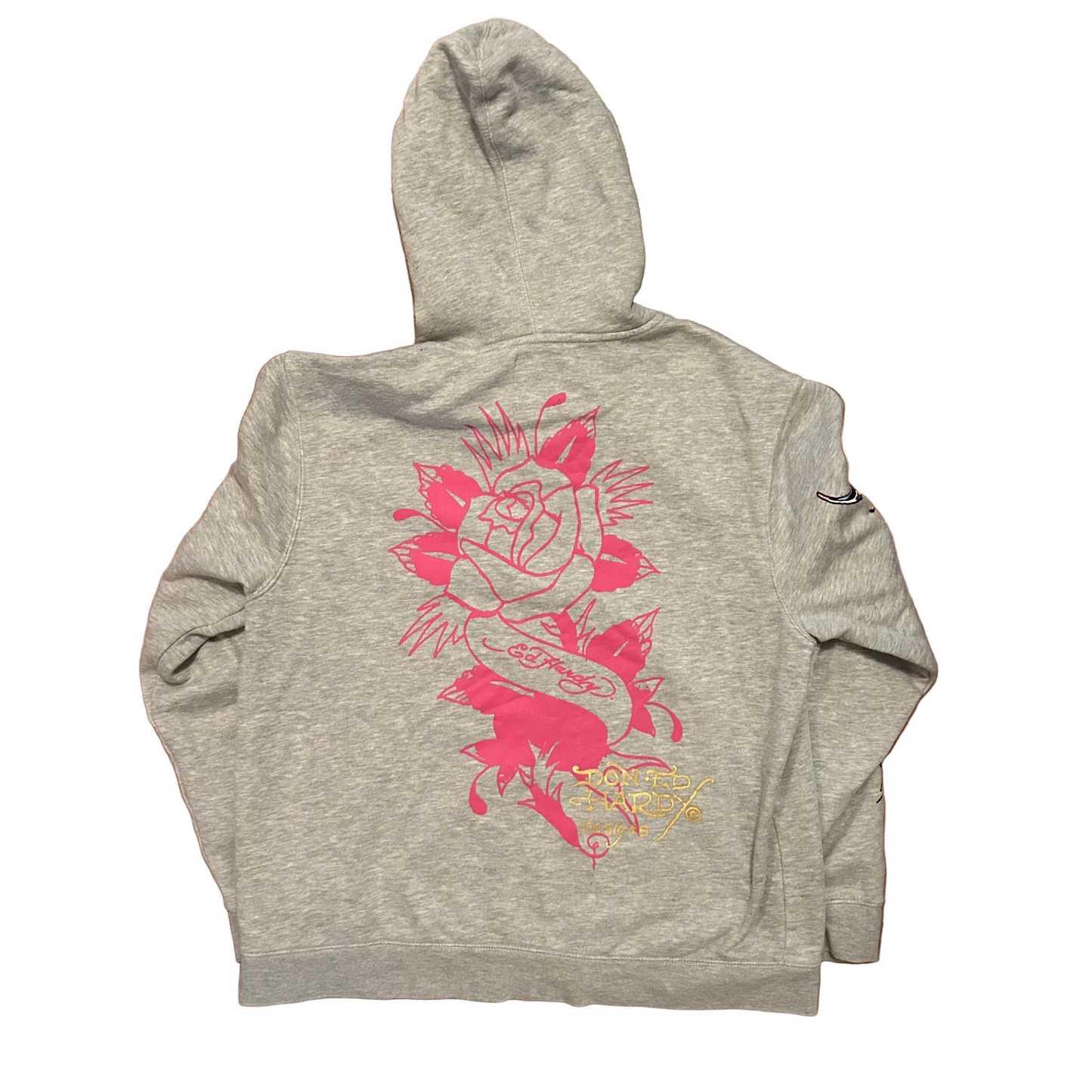Ed Hardy Ed Pharty Grey Zip Up Hoodie Sweatshirt - Large - 23.5" x 28"