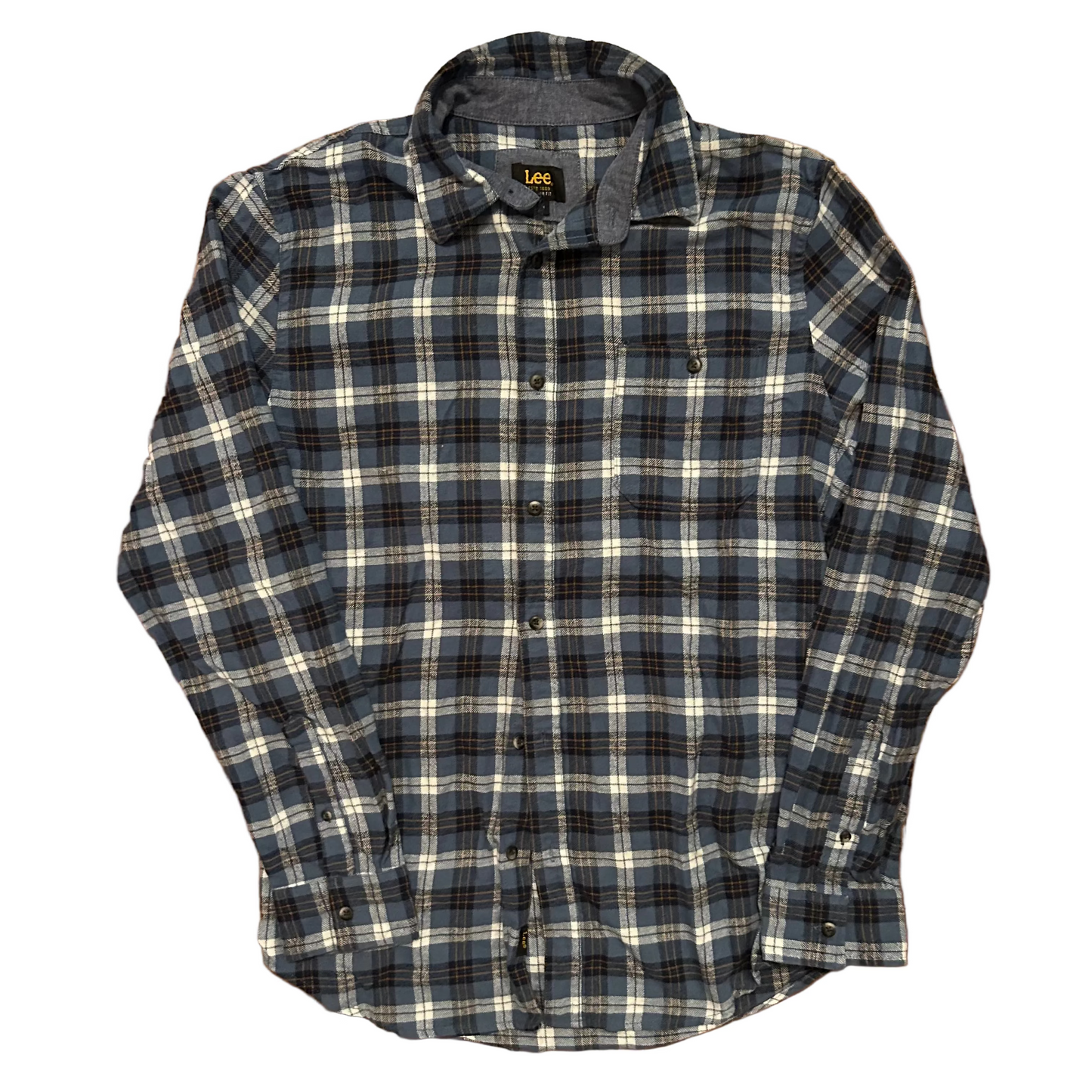 Lee Blue Green Button Up Collared Flannel Shirt - Large - 22" x 30"