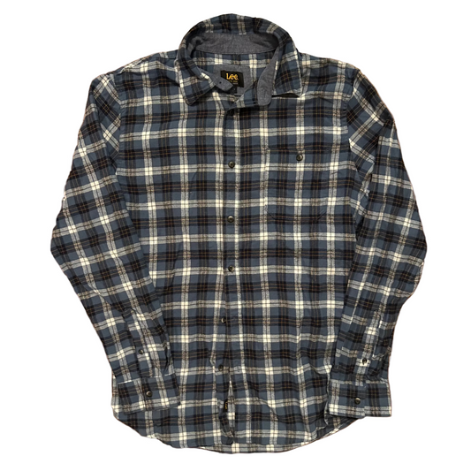 Lee Blue Green Button Up Collared Flannel Shirt - Large - 22" x 30"