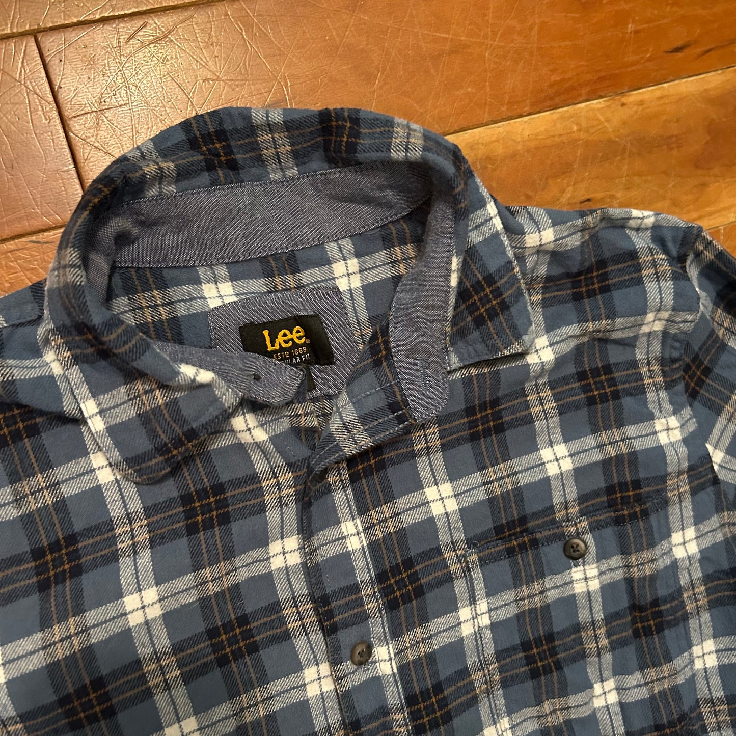 Lee Blue Green Button Up Collared Flannel Shirt - Large - 22" x 30"