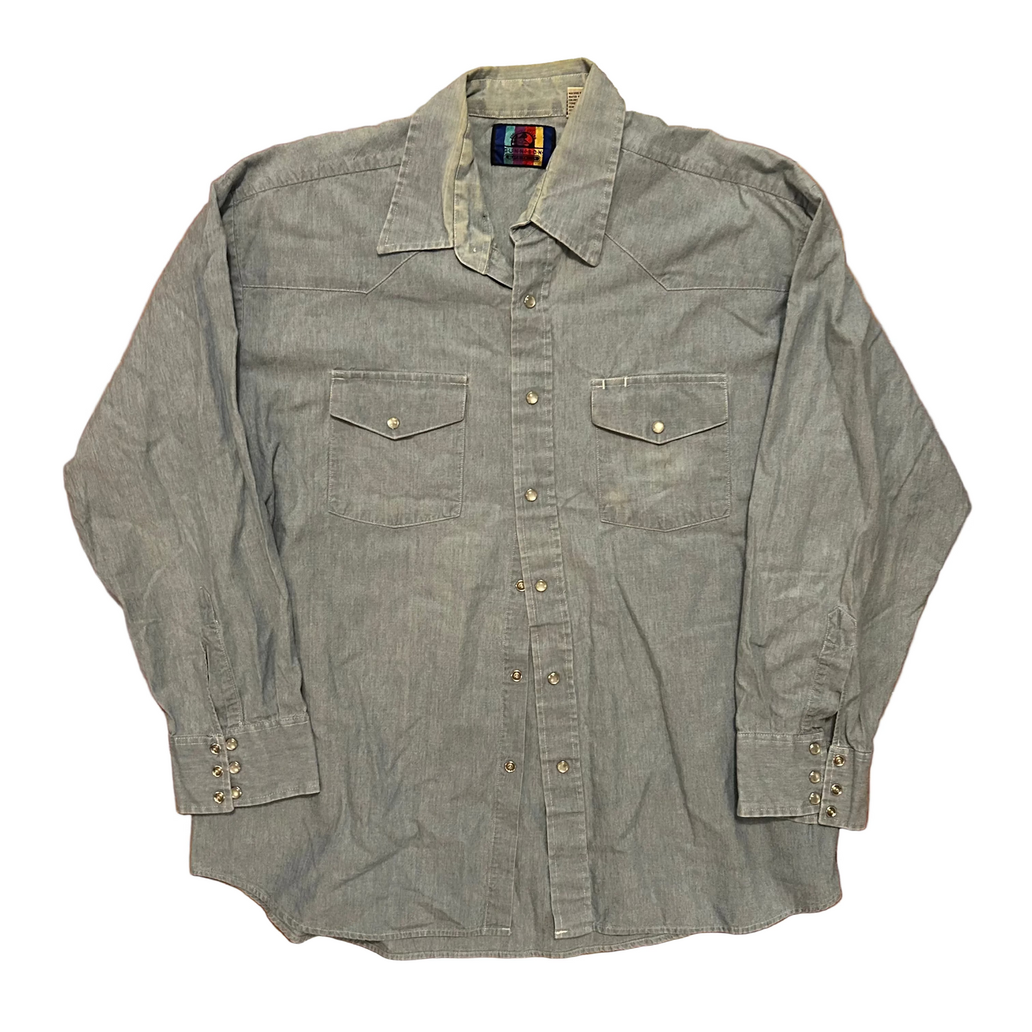 80’s Gunnison Black Canyon Denim Cotton Pearl Snap Button Up Western Shirt - XLarge - 25.5" x 31"