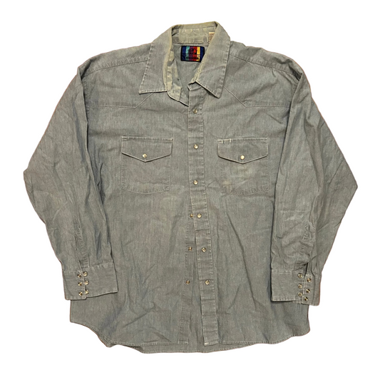80’s Gunnison Black Canyon Denim Cotton Pearl Snap Button Up Western Shirt - XLarge - 25.5" x 31"