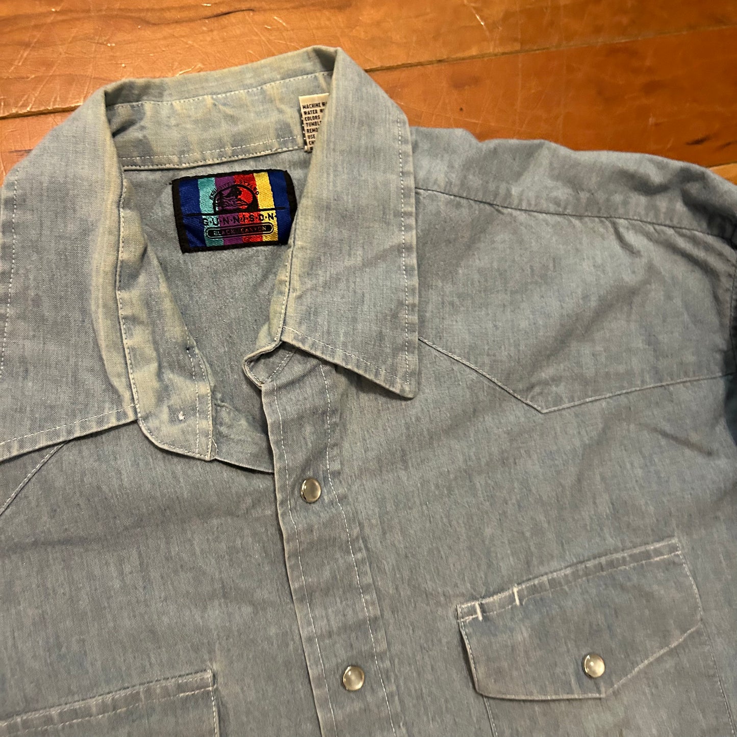 80’s Gunnison Black Canyon Denim Cotton Pearl Snap Button Up Western Shirt - XLarge - 25.5" x 31"