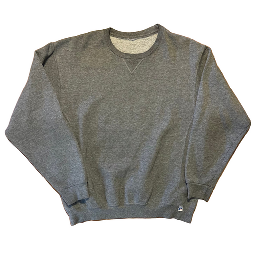 00's Russell Athletic Grey Blank Crewneck Sweatshirt - Large - 23" x 26"