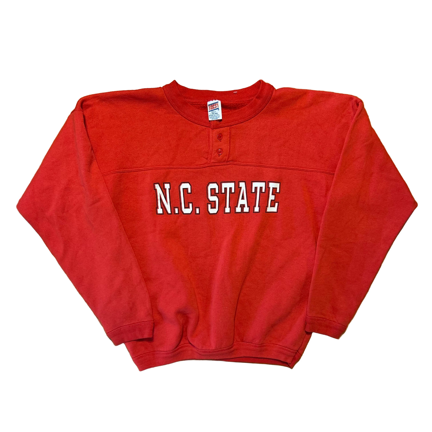 80's Soffee Sweats NC State North Carolina Red Button Up Crewneck Sweatshirt - Large - 22" x 23"