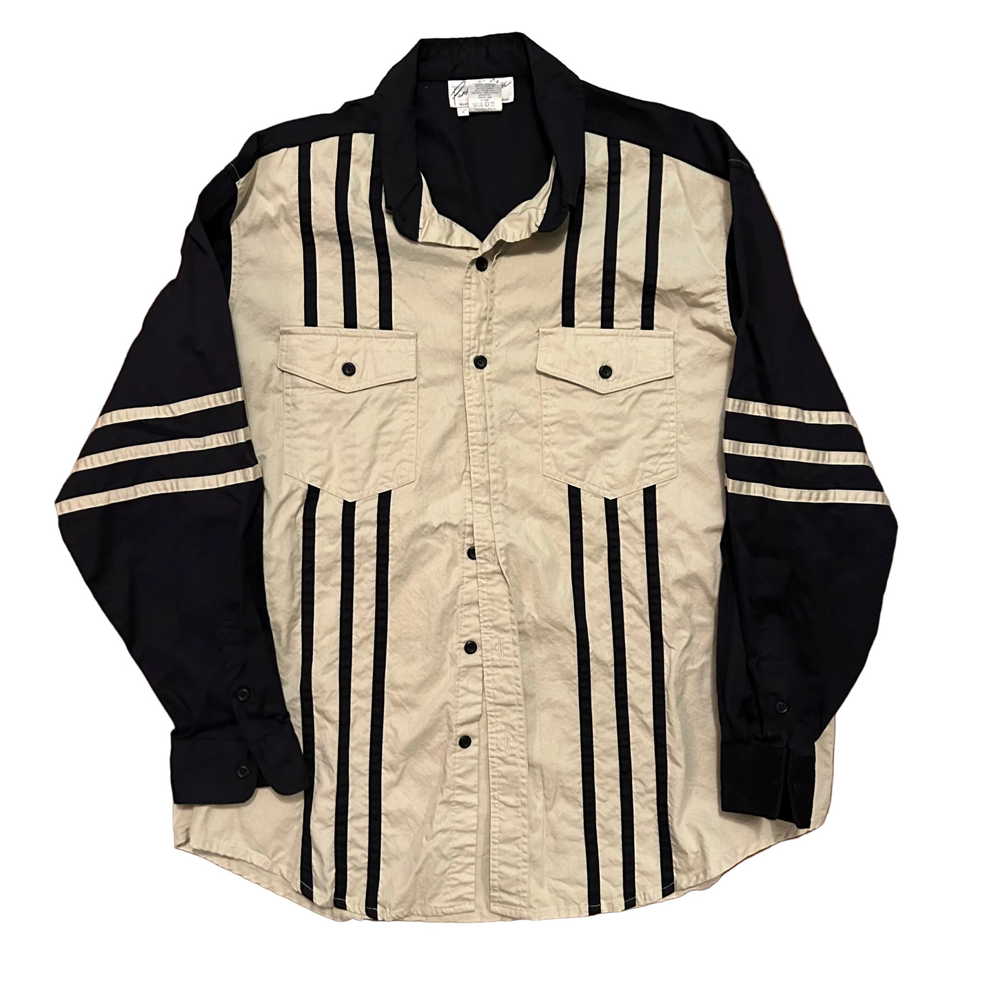 90's Panhandle Slim Cream Black Button Up Western Shirt - XLarge - 27" x 32"
