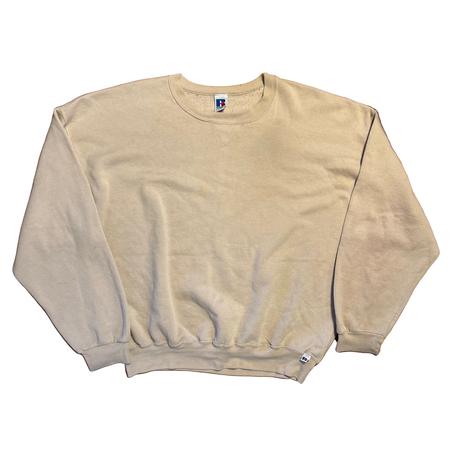 00's Russell Athletic Tan Cream Blank Crewneck Sweatshirt - XLarge - 28" x 27"