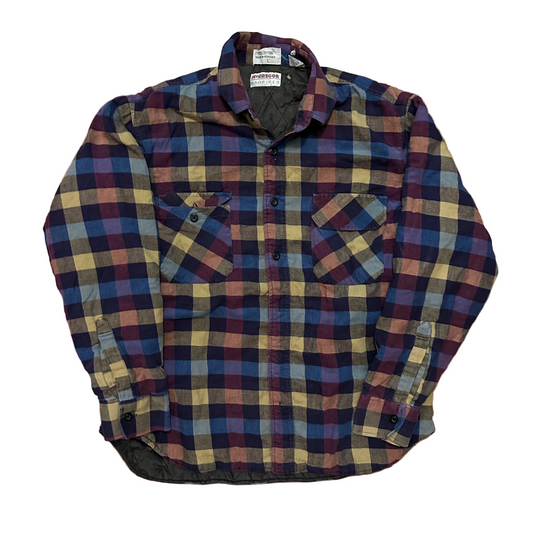 80/90's McGregor Bagpiper Purple Tan Blue Button Up Lined Shirt - Large - 23.5" x 27"