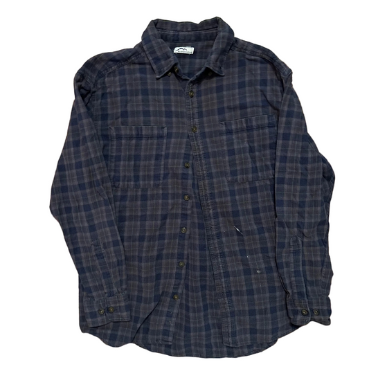 Blue Mountain Blue Grey Button Up Collared Flannel Shirt - Medium - 21" x 28.5"
