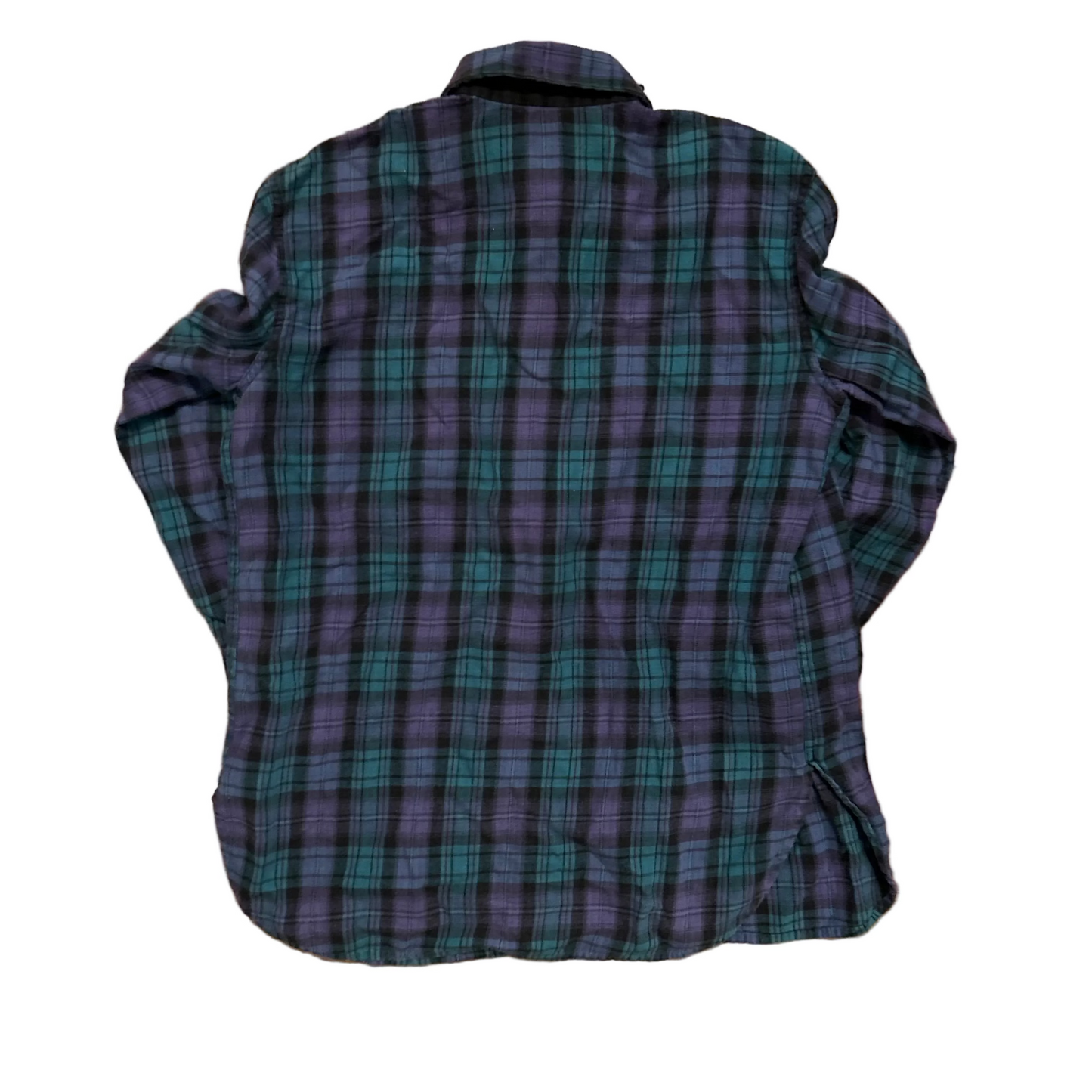 Purple Green Button Up Flannel Shirt - Large - 22" x 30.5"