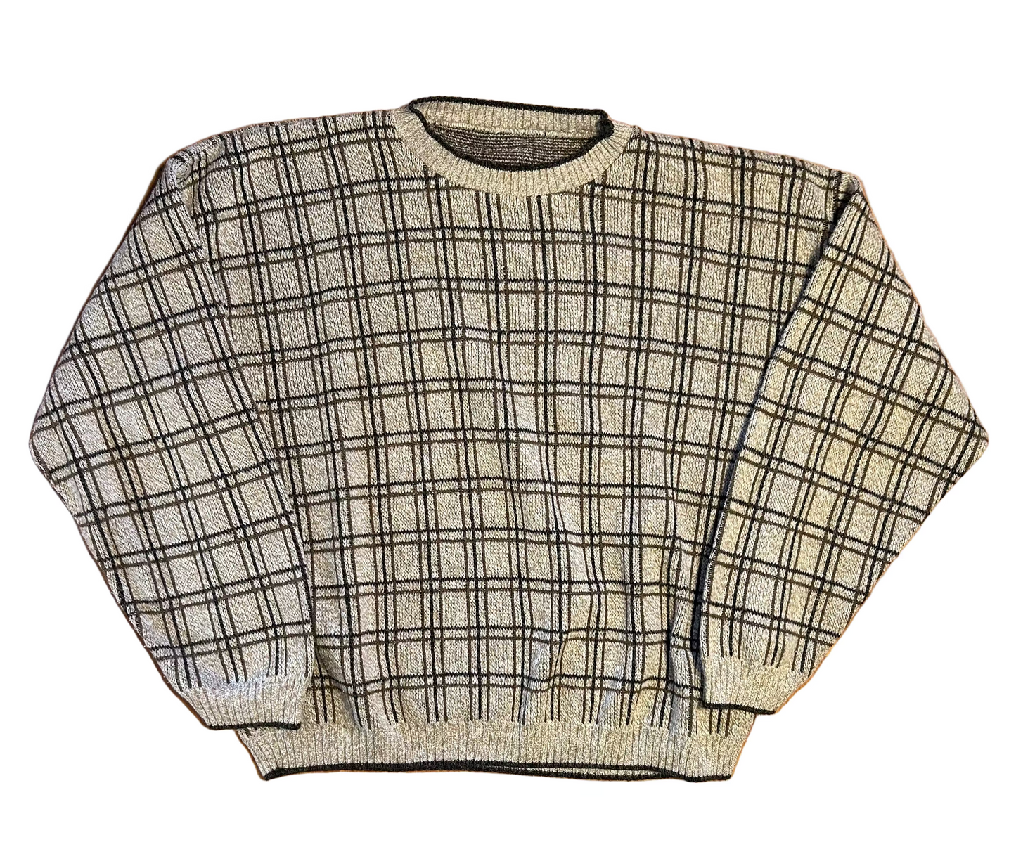 Cream Tan Brown Black Checkered Sweater - 25" x 25"