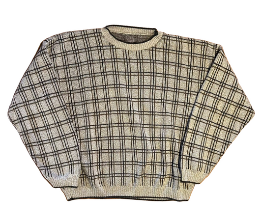 Cream Tan Brown Black Checkered Sweater - 25" x 25"