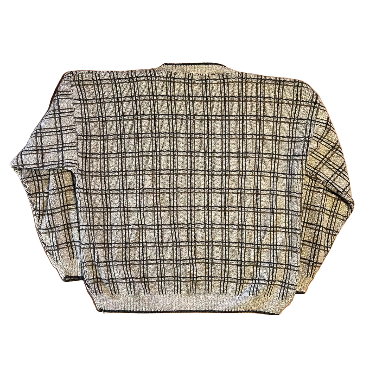 Cream Tan Brown Black Checkered Sweater - 25" x 25"