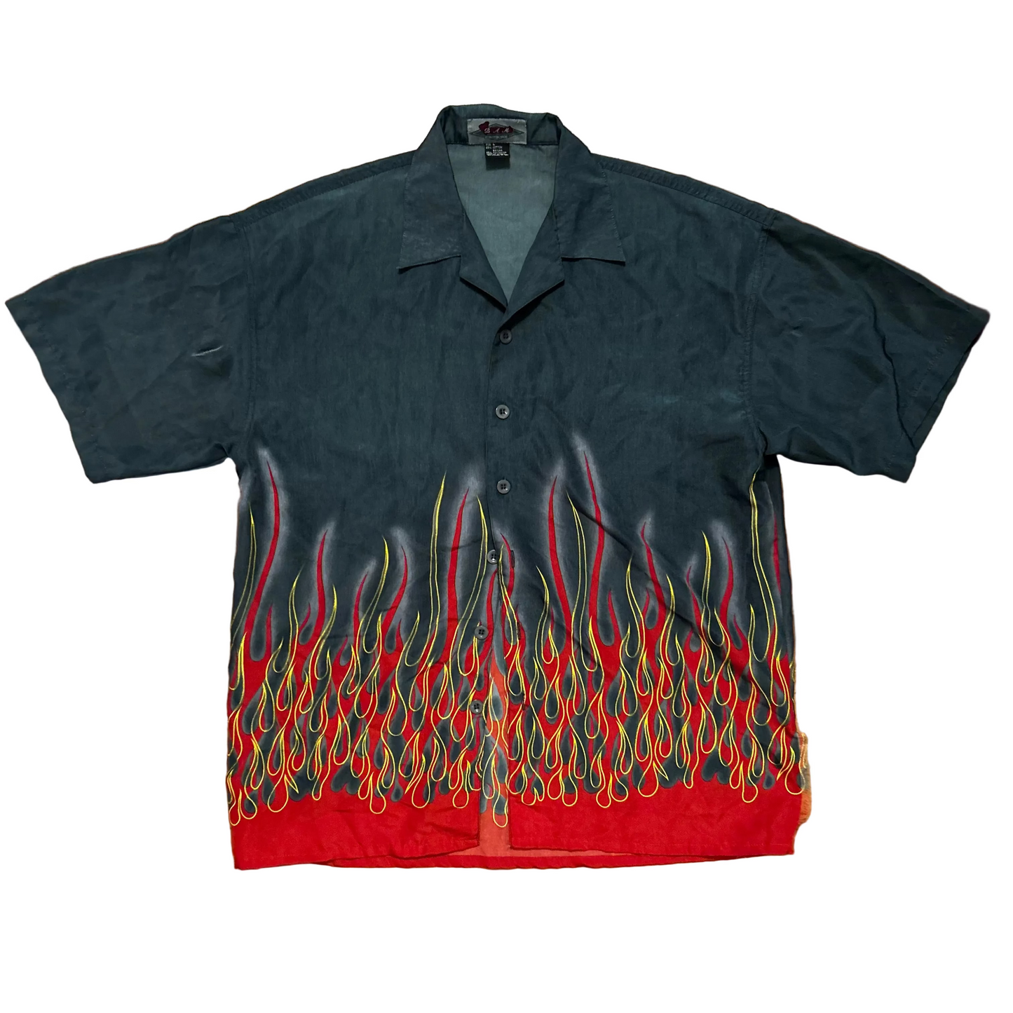 B.A.M. Fire Guy Fieri Cotton Poly Button Up Short Sleeve Grey Shirt - XLarge - 24" x 31"