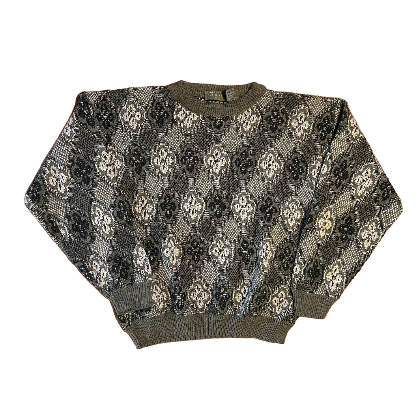 Haggar Cotton Acrylic Nylon Grey Knit Sweater - Medium - 21" x 22"